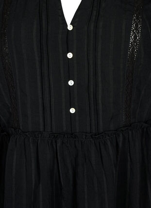 Gestreepte viscose jurk met kanten rand en 3/4 mouwen, Black, Packshot image number 2