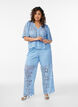 Hoog getailleerde kanten broek met rechte pijpen, Blauw, Model image number 0