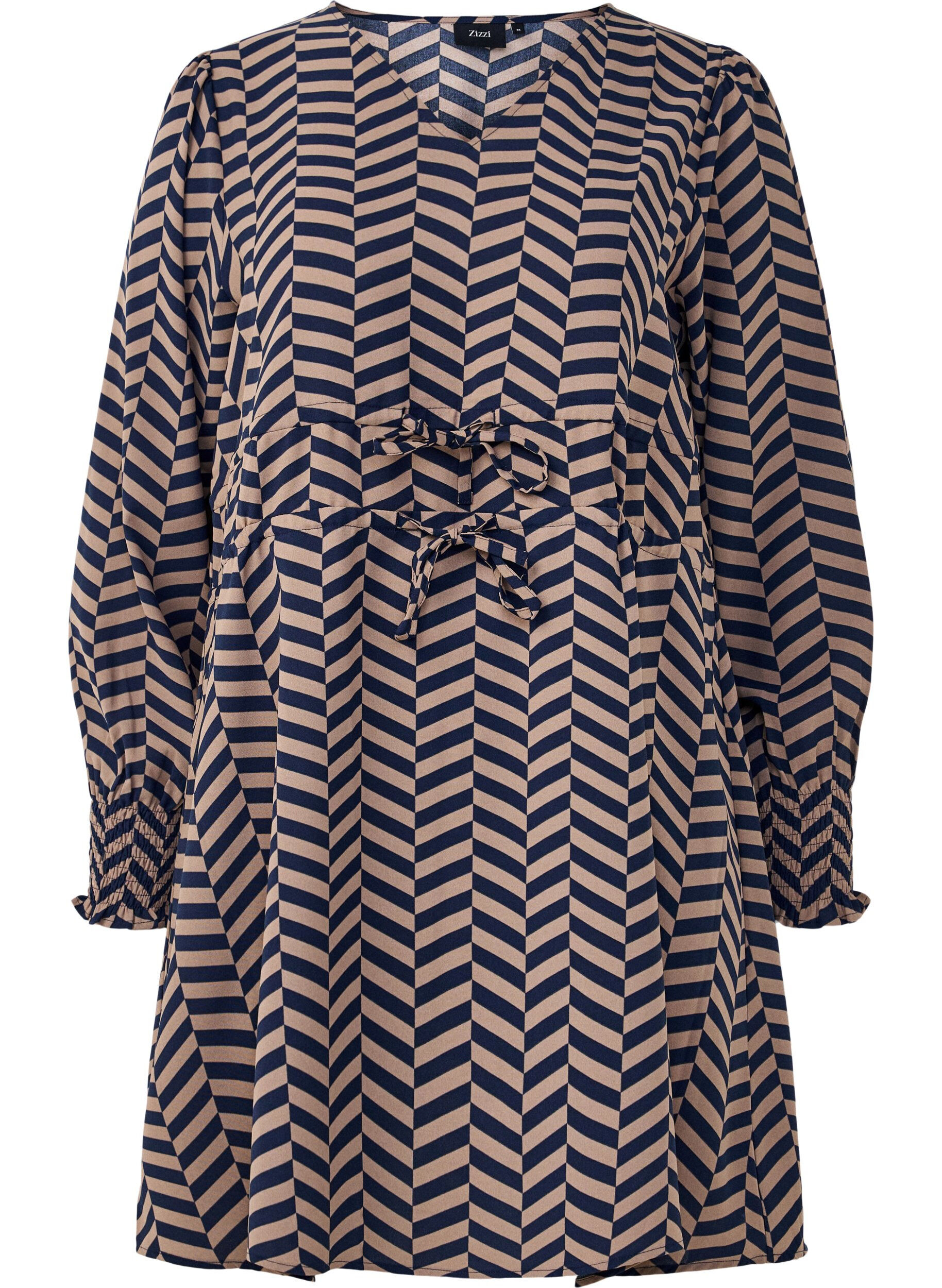 ZizziJurk met strikceinturen in de taille, Blauw, Packshot image number 0