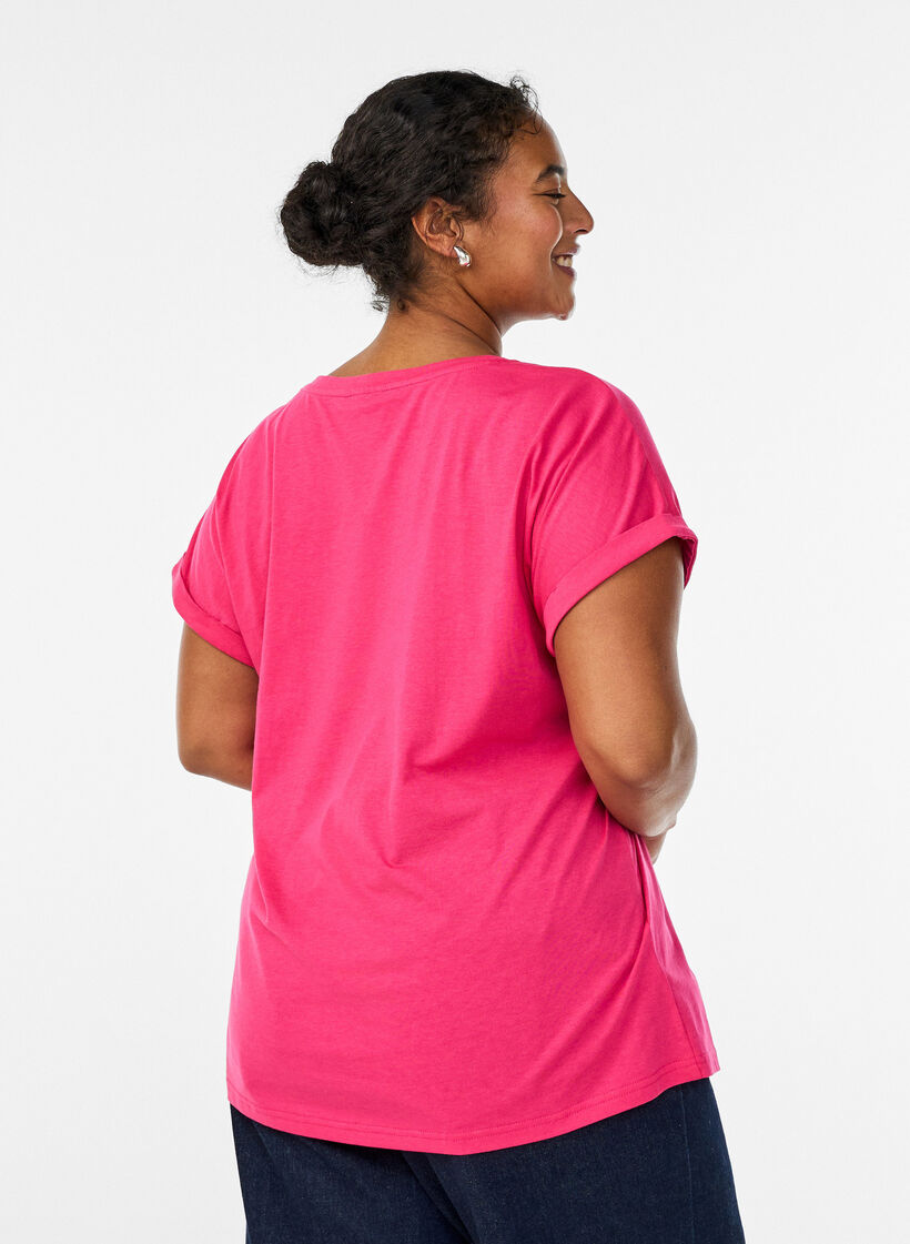 T-shirt &agrave; manches courtes en coton m&eacute;lang&eacute;, Rose, Model image number 2