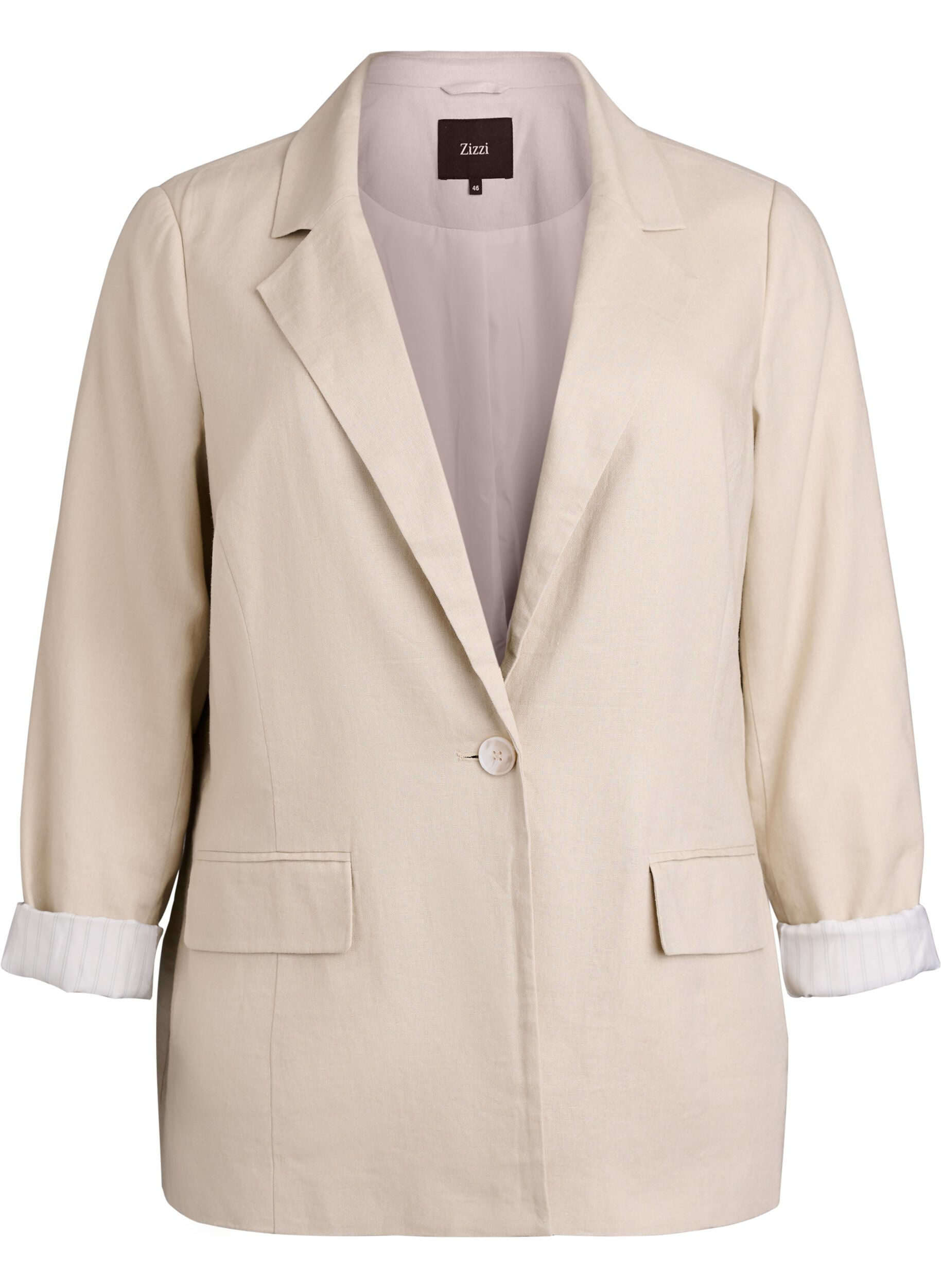 ZizziBlazer in linnen en viscose met revers en zakken, Beige, Packshot image number 0