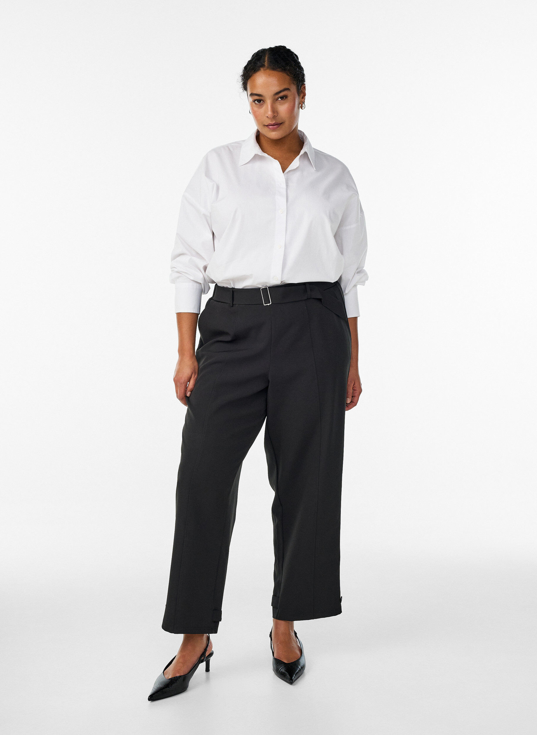 ZizziHigh-waisted broek met riem, Zwart, Model image number 0
