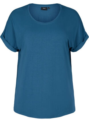 T-shirt in viscosemix met ronde hals, Majolica Blue, Packshot image number 0