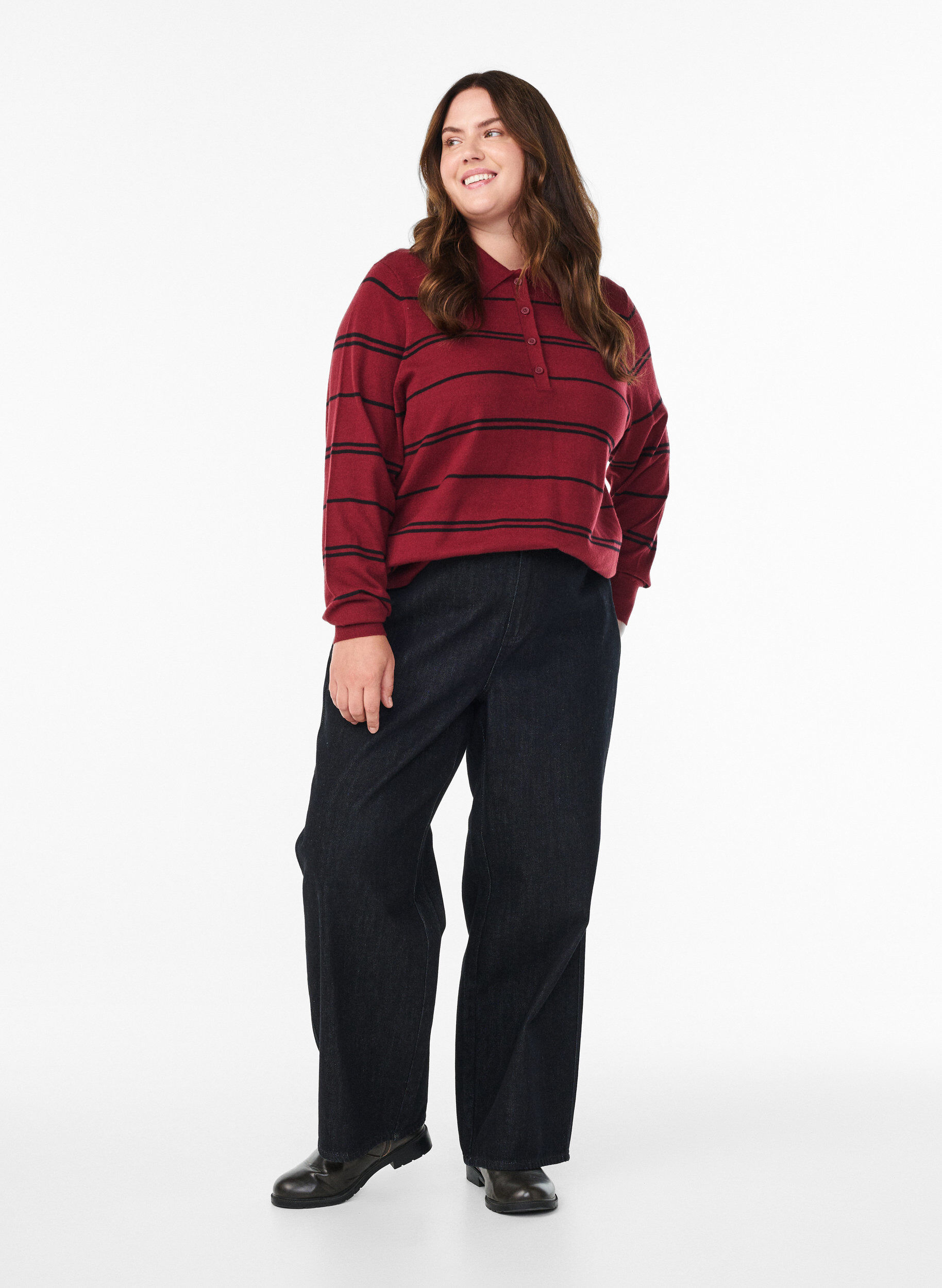 Zizzi Chemisier en maille avec col, Bordeaux, Model image number 1