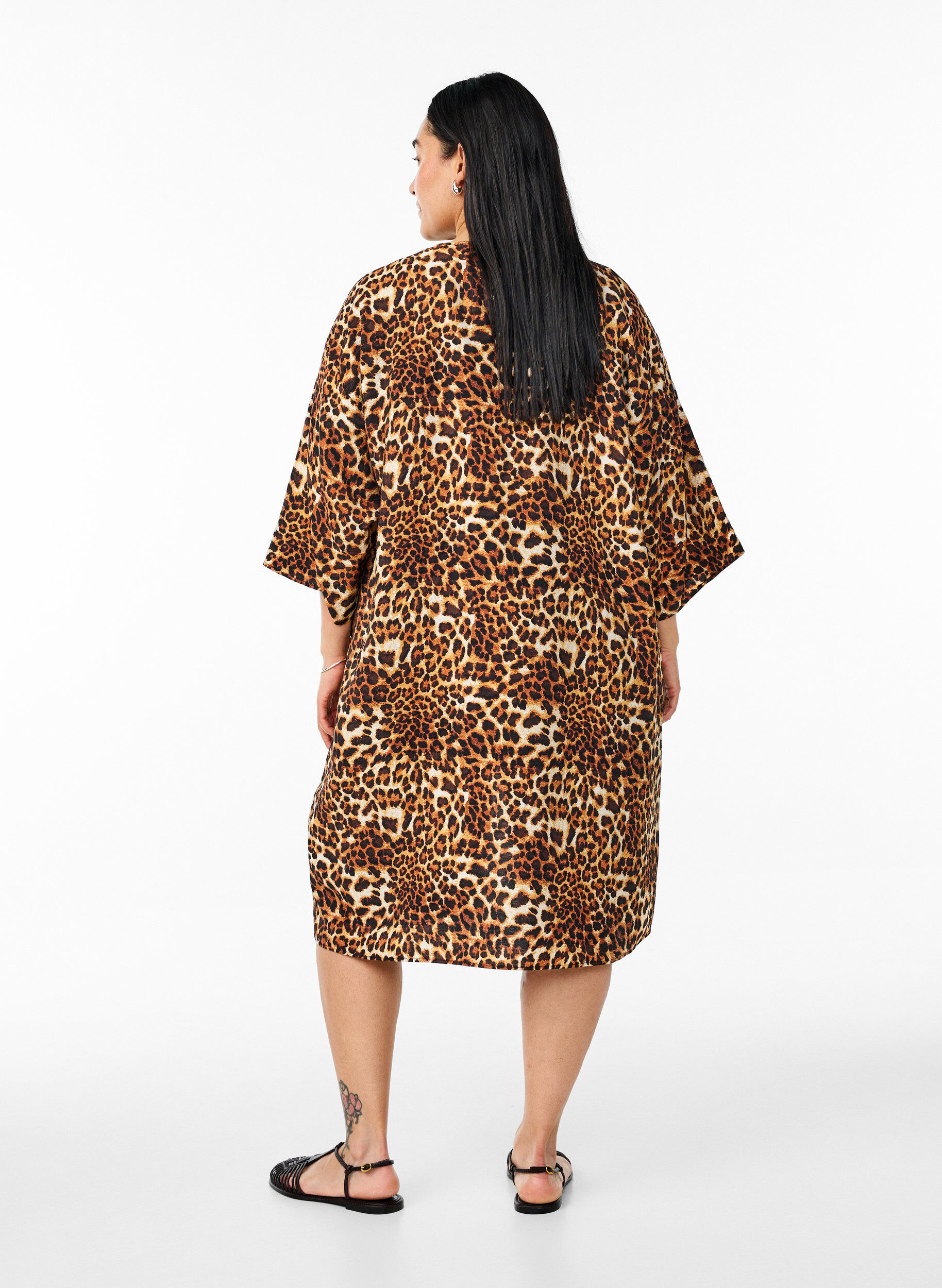 ZizziKimono van viscose met 3/4 mouwen, Bruin, Model image number 2