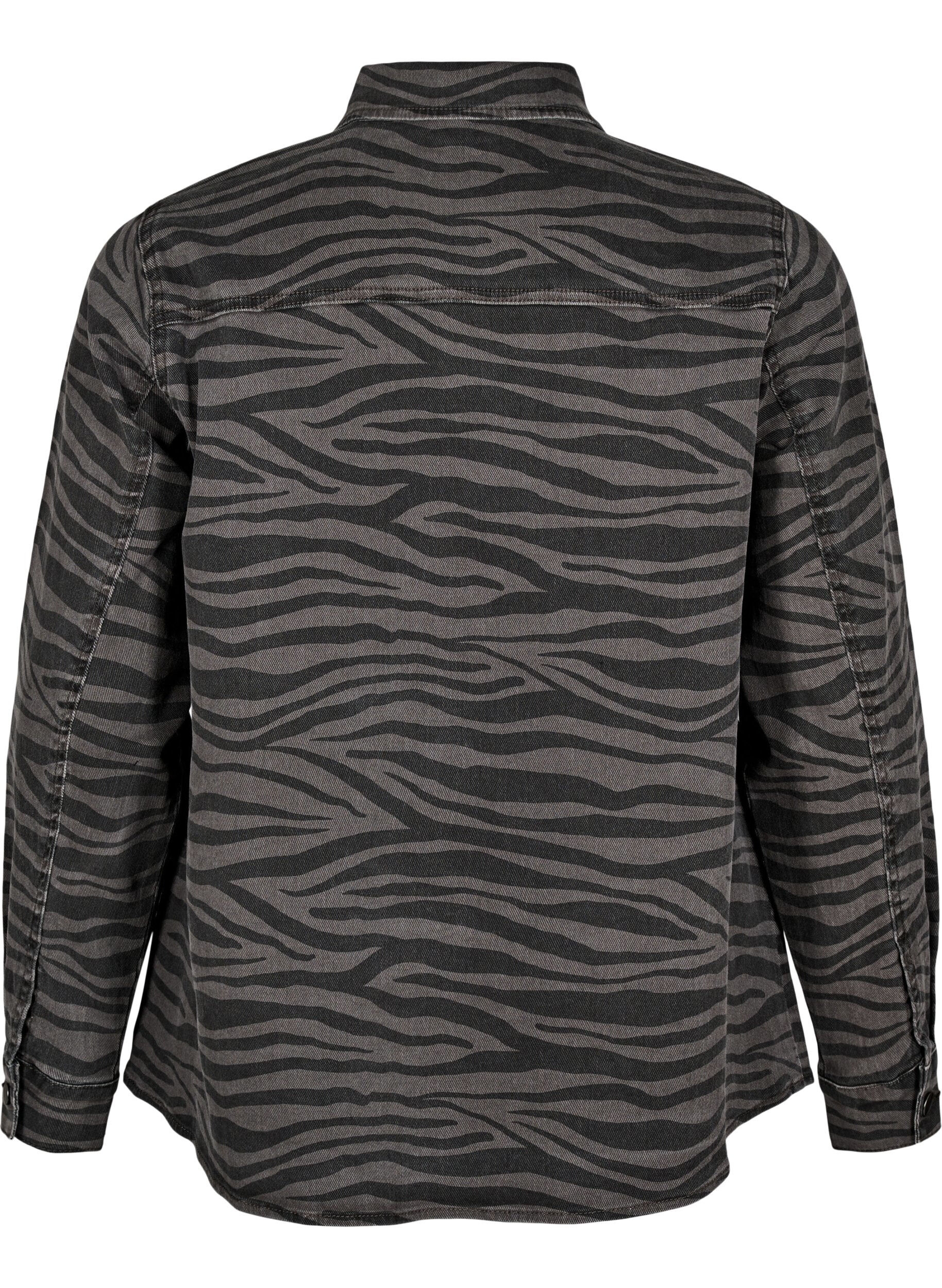 ZizziZebra print denim shirt met knopen, Zwart, Packshot image number 1