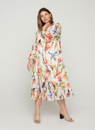 Midi-jurk met print, knopen en a-lijn, Snow White AOP, Model image number 0