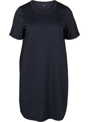 Geruite jurk met korte mouwen, Navy, Packshot image number 0