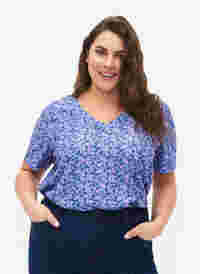 FLASH - Bedrukt t-shirt met v-hals, Blue Rose Ditsy, Model