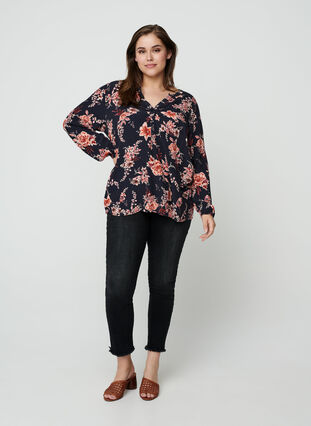 Viscose blouse met bloemenprint, NS w. Red Flower, Model image number 2