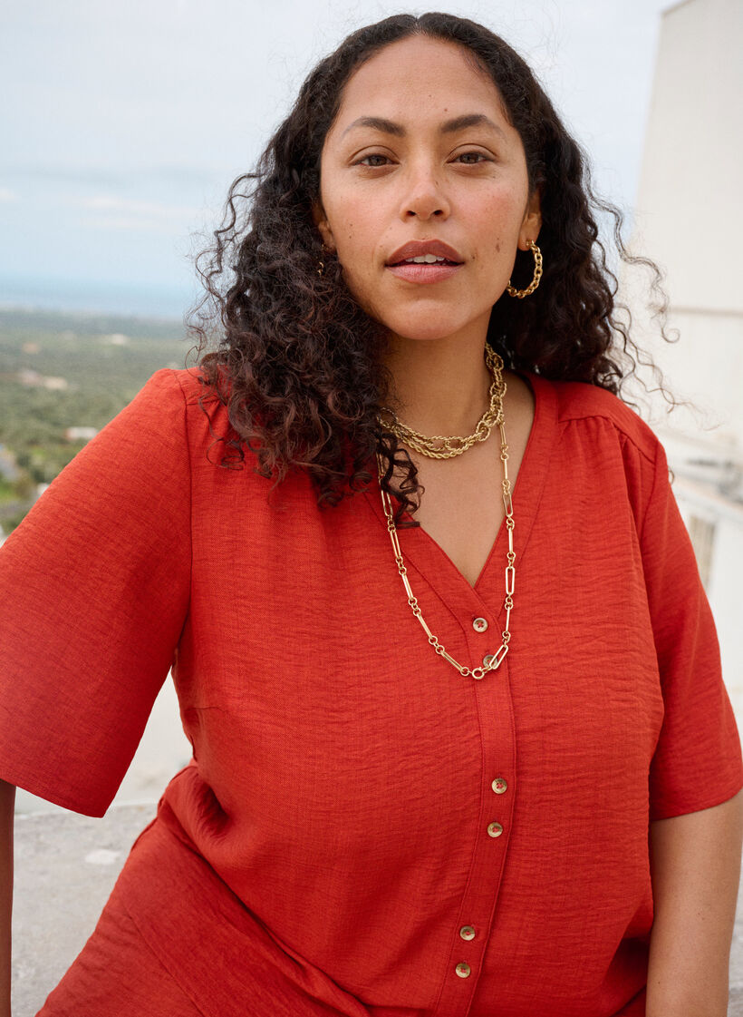 Overhemd blouse met V-hals en korte mouwen, Rood, Image image number 0