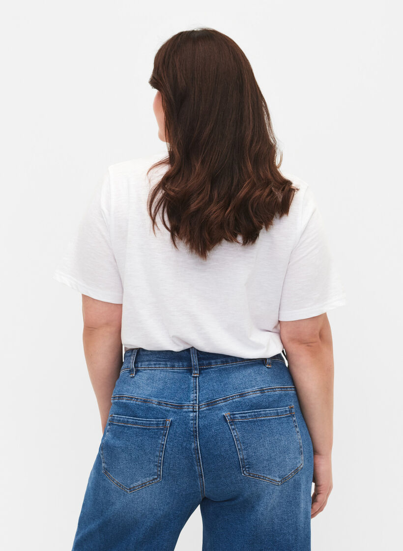 Basic t-shirt met korte mouwen en v-hals, Wit, Model image number 2