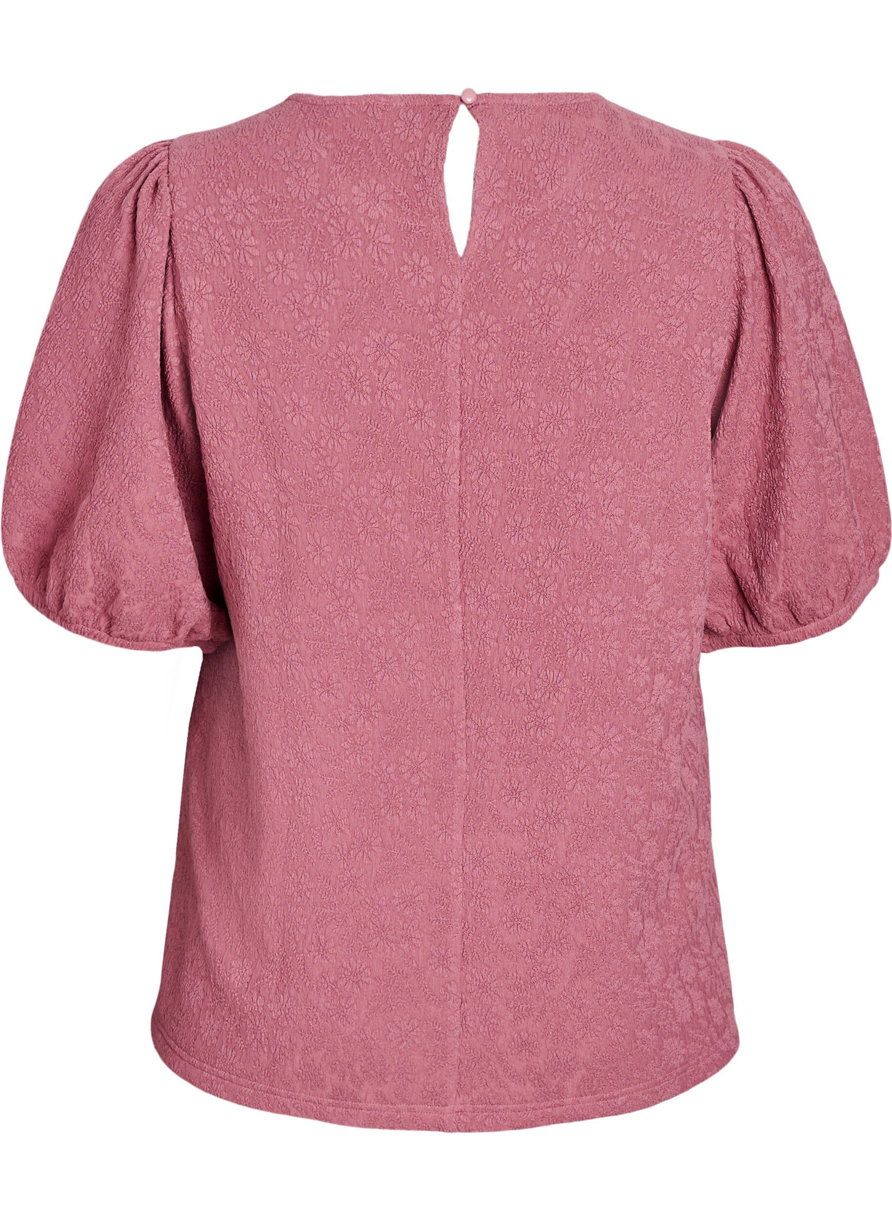 ZizziGestructureerde blouse met korte mouwen, Rood, Packshot image number 1