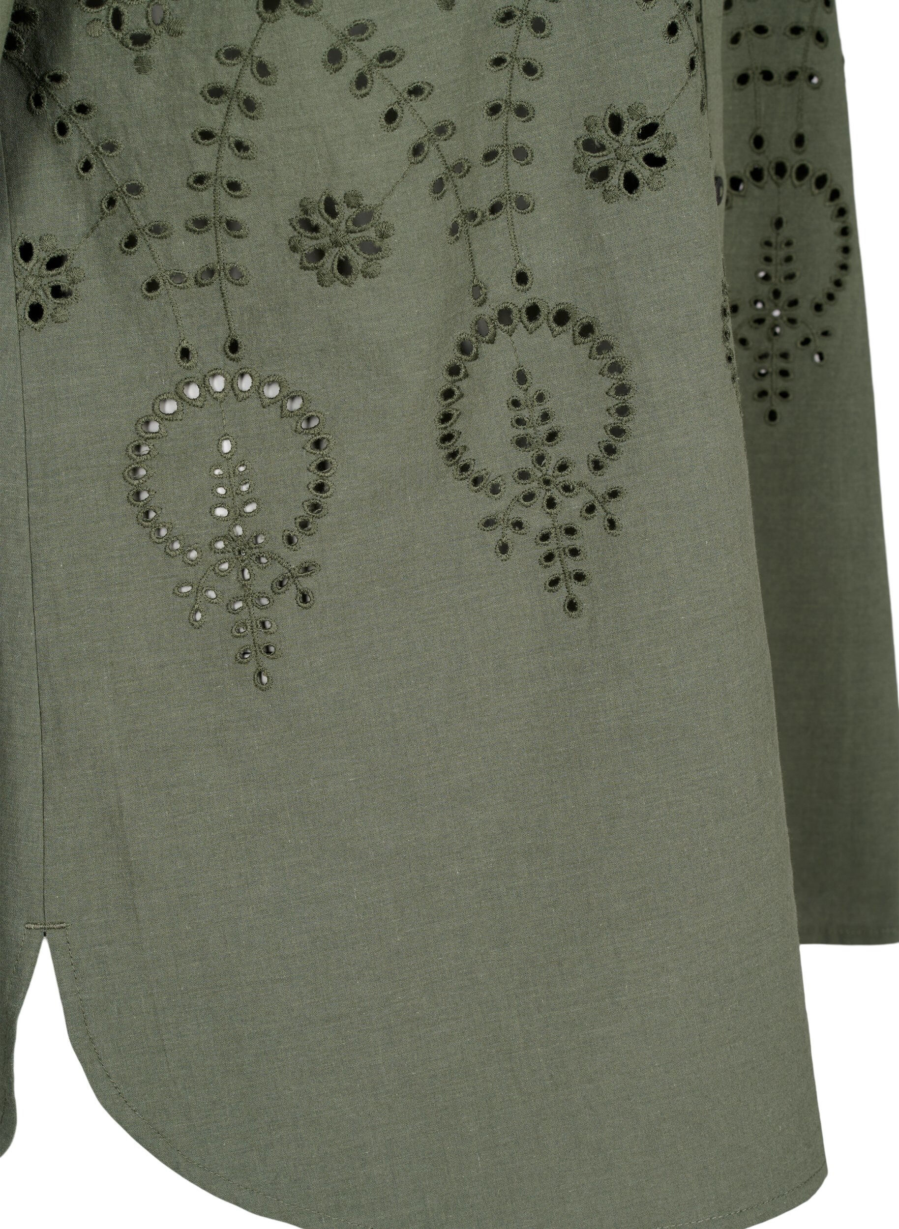 Zizzi Chemise en coton avec broderie anglaise, Thyme, Packshot image number 3