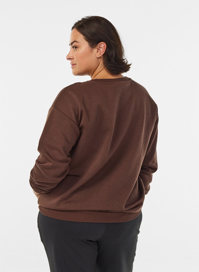 Sweatshirt met geborduurde tekst, Bruin, Model image number 2