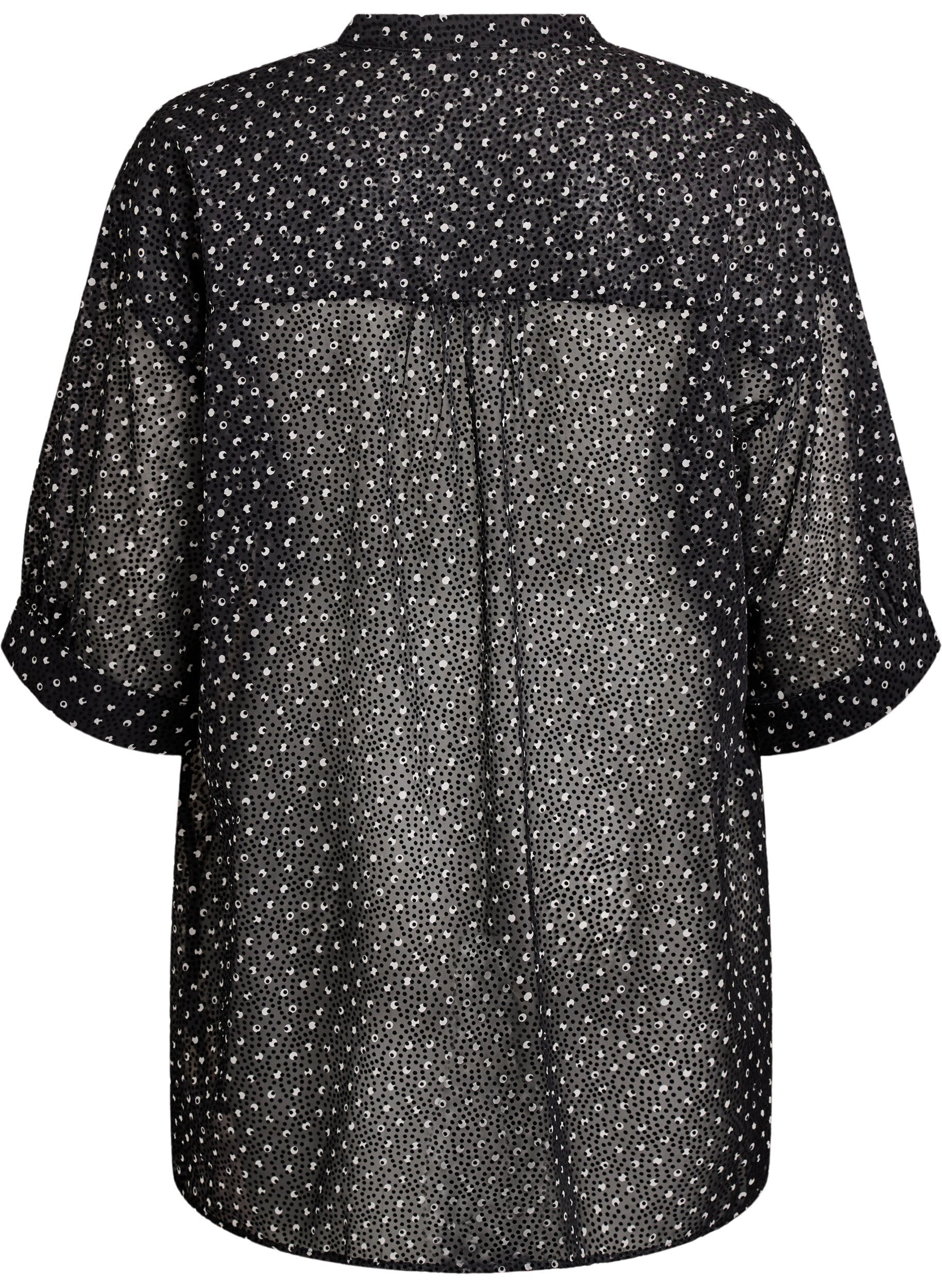 ZizziChiffon tuniek met fluwelen stippenpatroon, Zwart, Packshot image number 1