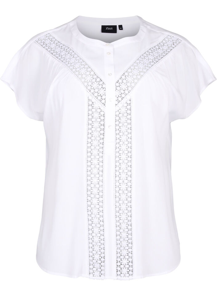 Viscose blouse met kanten afwerking, Bright White, Packshot image number 0