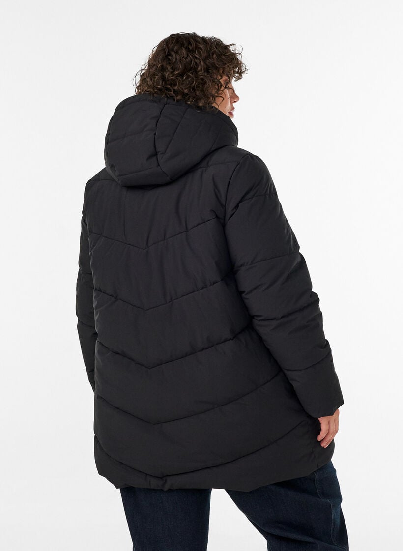 Doudoune mi-longue avec capuche, Noir, Model image number 2