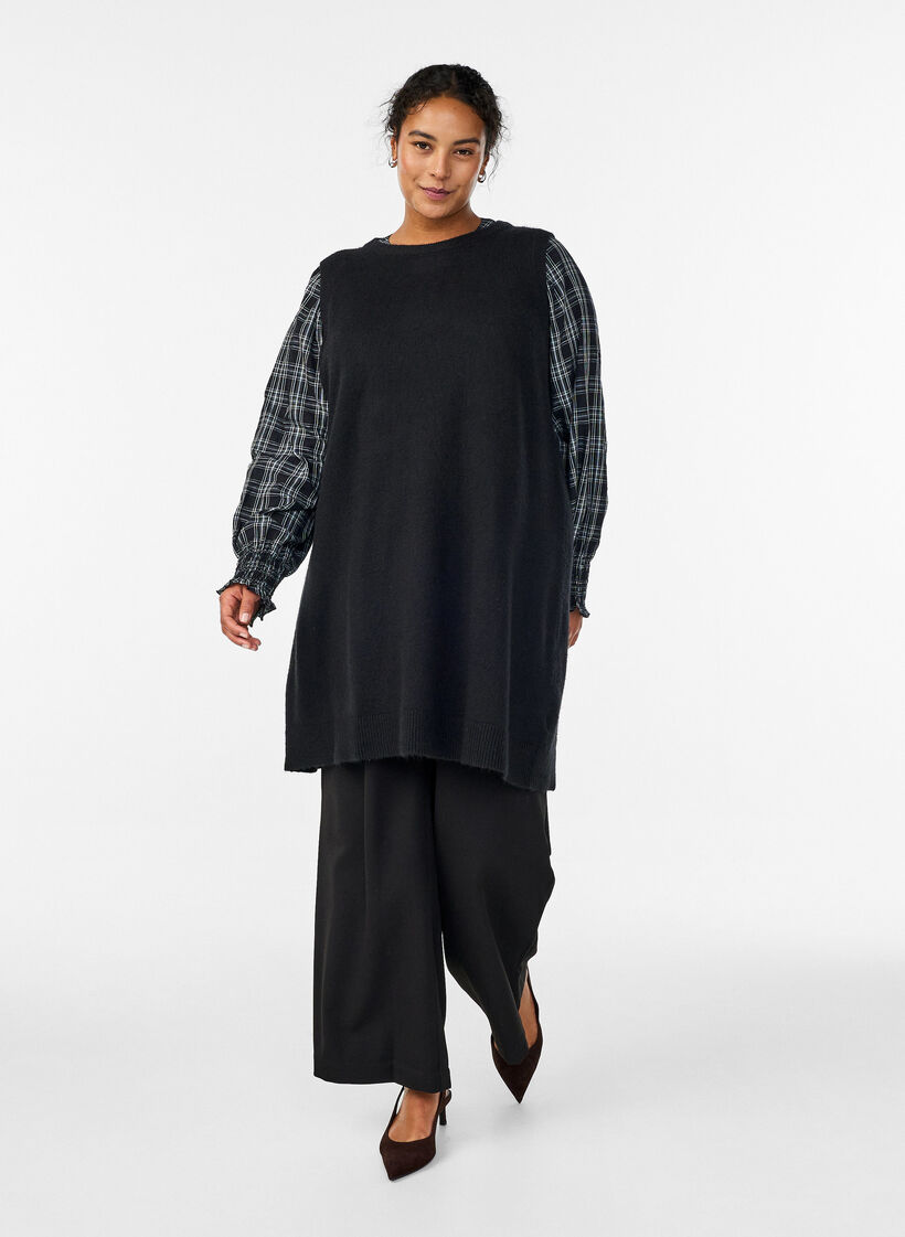 Korte gebreide jurk zonder mouwen, Zwart, Model image number 1