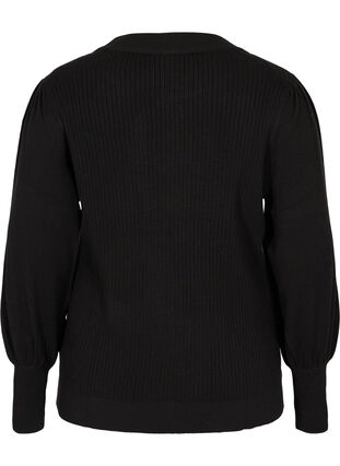 Pull en tricot à manches bouffantes, Black, Packshot image number 1