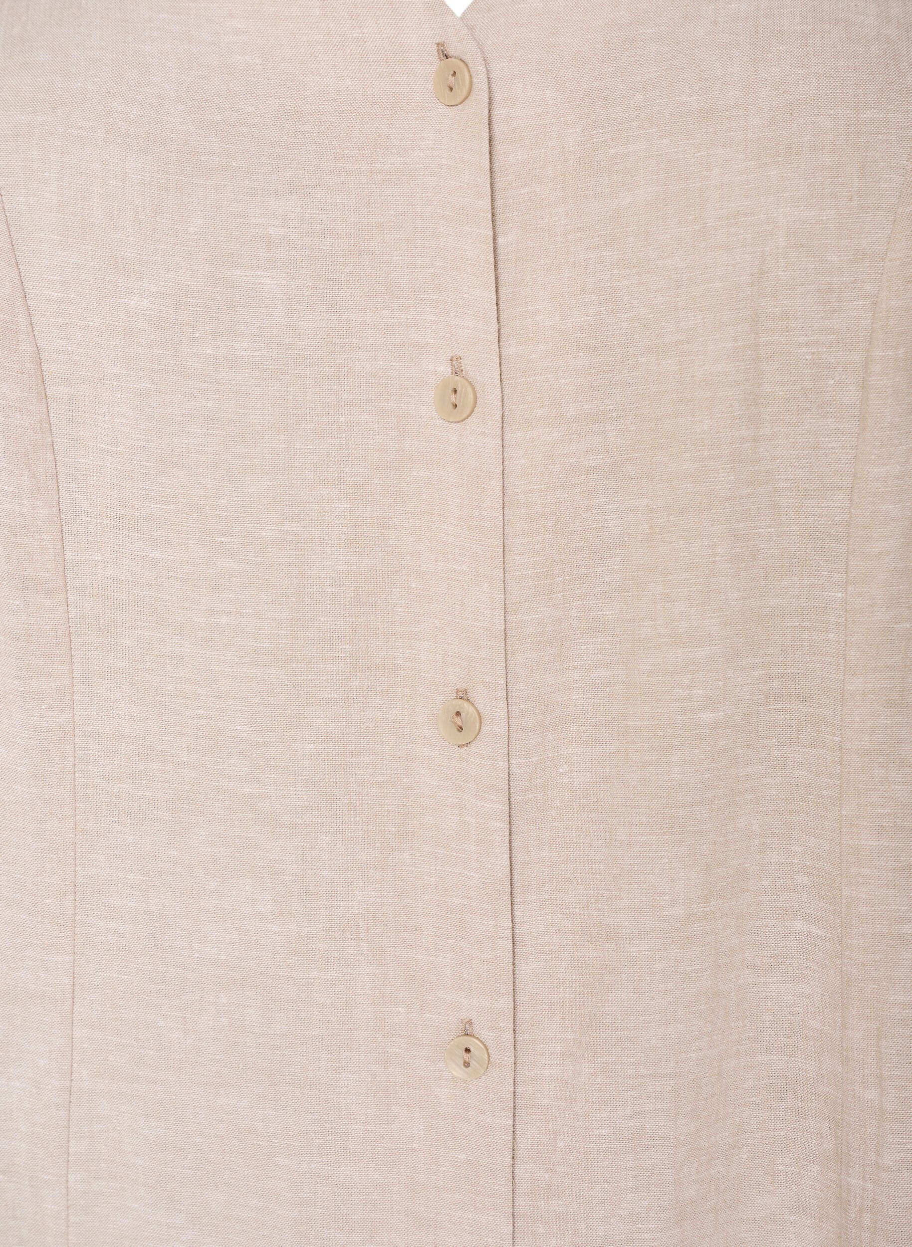 ZizziMidi jurk in linnen en viscose met ruchesmouwen, Beige, Packshot image number 2