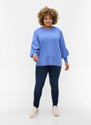 Pull en tricot à manches bouffantes, Ultramarine Mel., Model image number 2