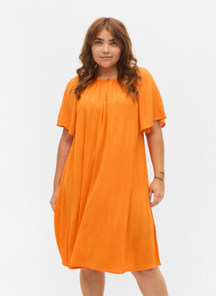 Robe en viscose à manches courtes, Orange Peel, Model image number 0