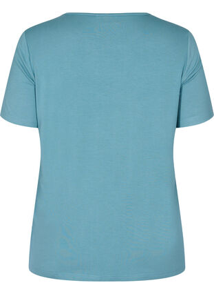 T-shirt manches courtes en viscose avec détails en dentelle, Smoke Blue, Packshot image number 1