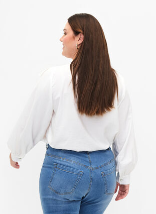 Viscose overhemdblouse met ruches, Bright White, Model image number 1