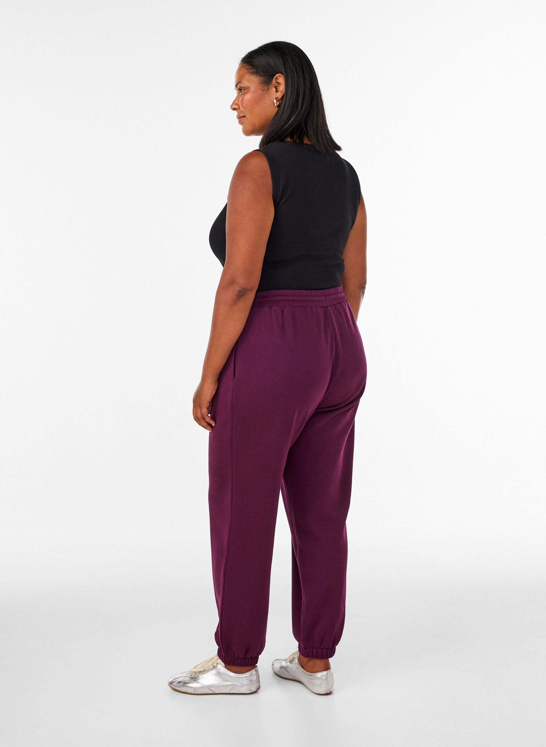 ZizziSweatpants met hoge taille en trekkoord, Paars, Model image number 1