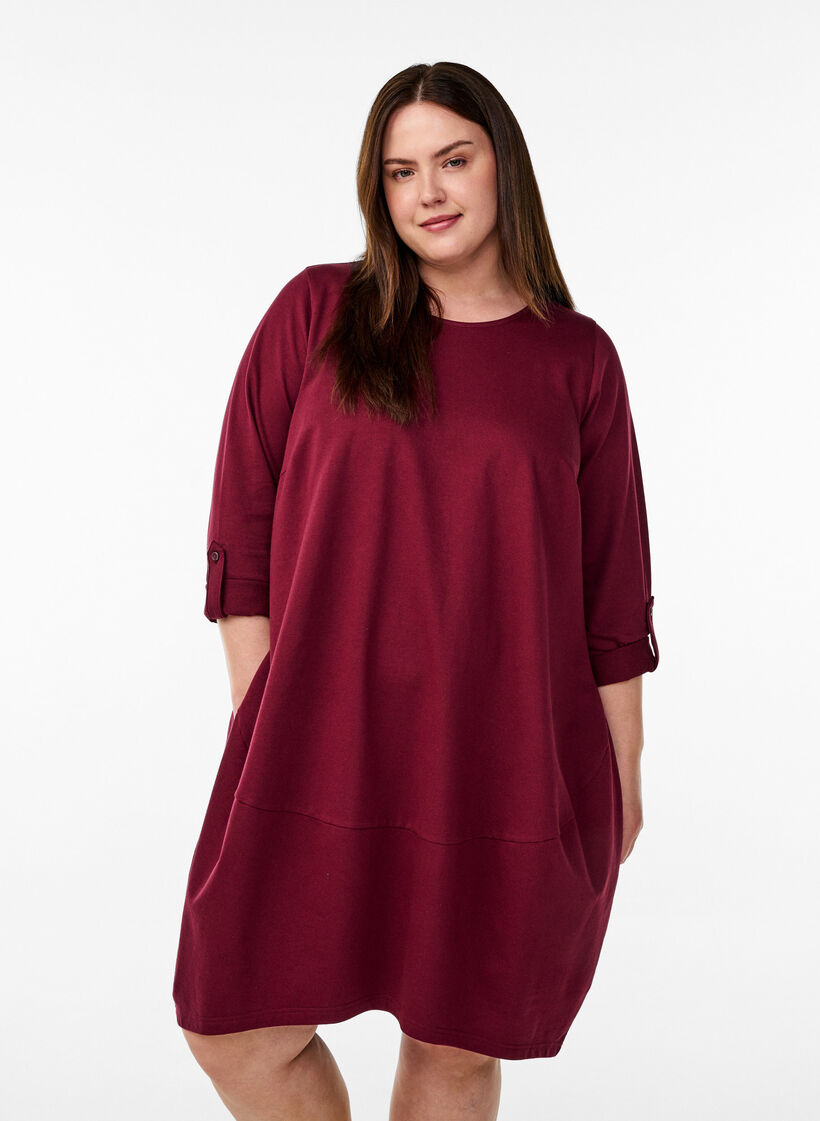 Robe ballon avec poches, Bordeaux foncé, Model image number 0