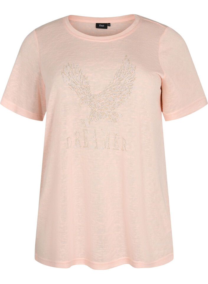 T-shirt avec rivets et col rond, Pale Blush, Packshot image number 0