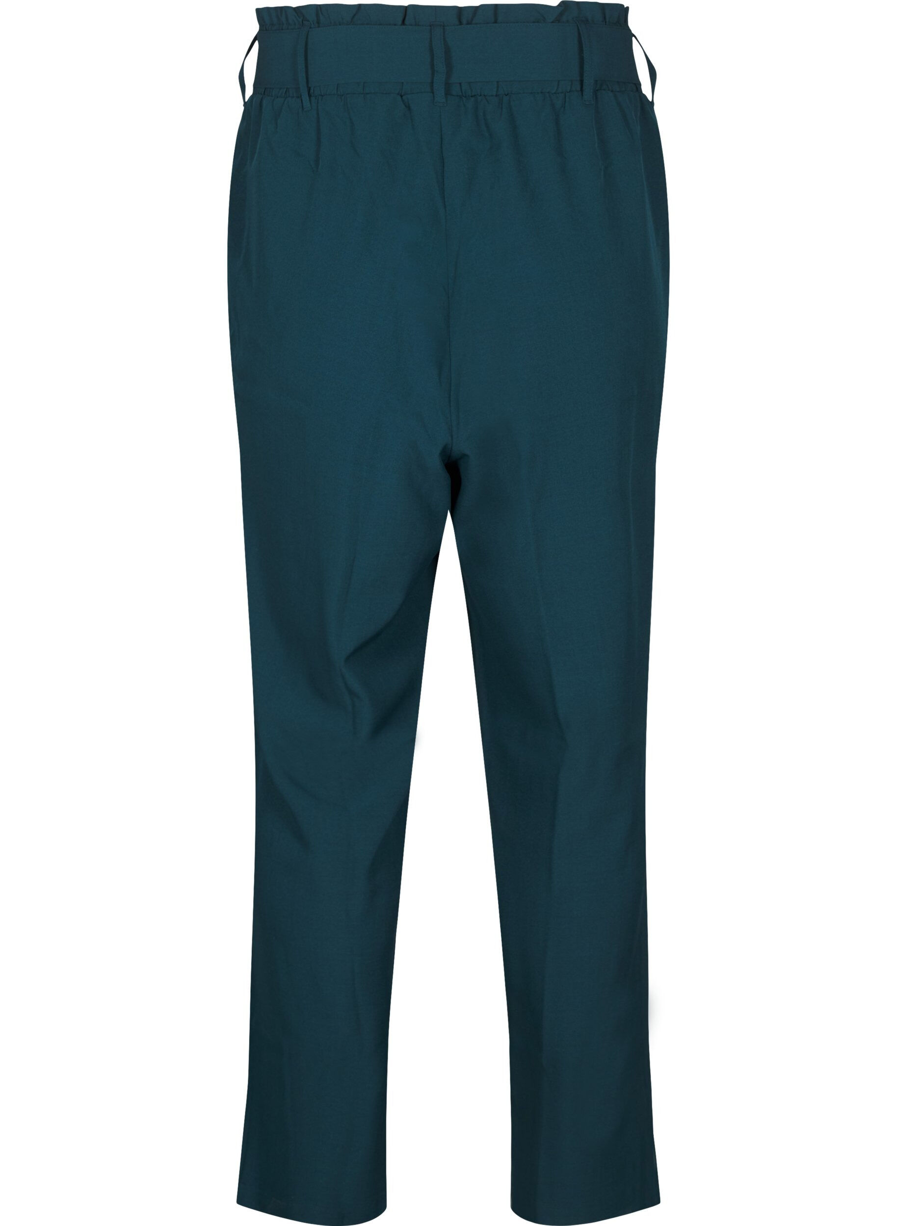 ZizziHigh-waist broek met ruches en een strikriem, Sea Moss Melange, Packshot image number 1