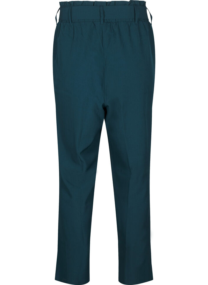 High-waist broek met ruches en een strikriem, Sea Moss Melange, Packshot image number 1