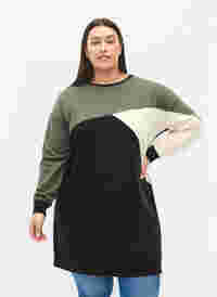Long sweat-shirt avec colorblock, Black Color Block, Model
