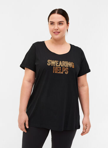 T-shirt de sport avec imprimé, Black Swearing, Model image number 0