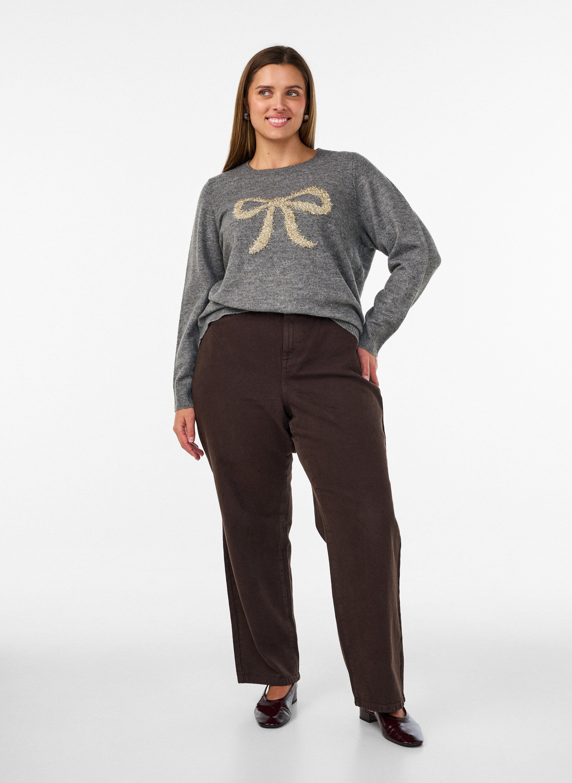 ZizziGebreide jumper met glitterstrik, Grijs, Model image number 1