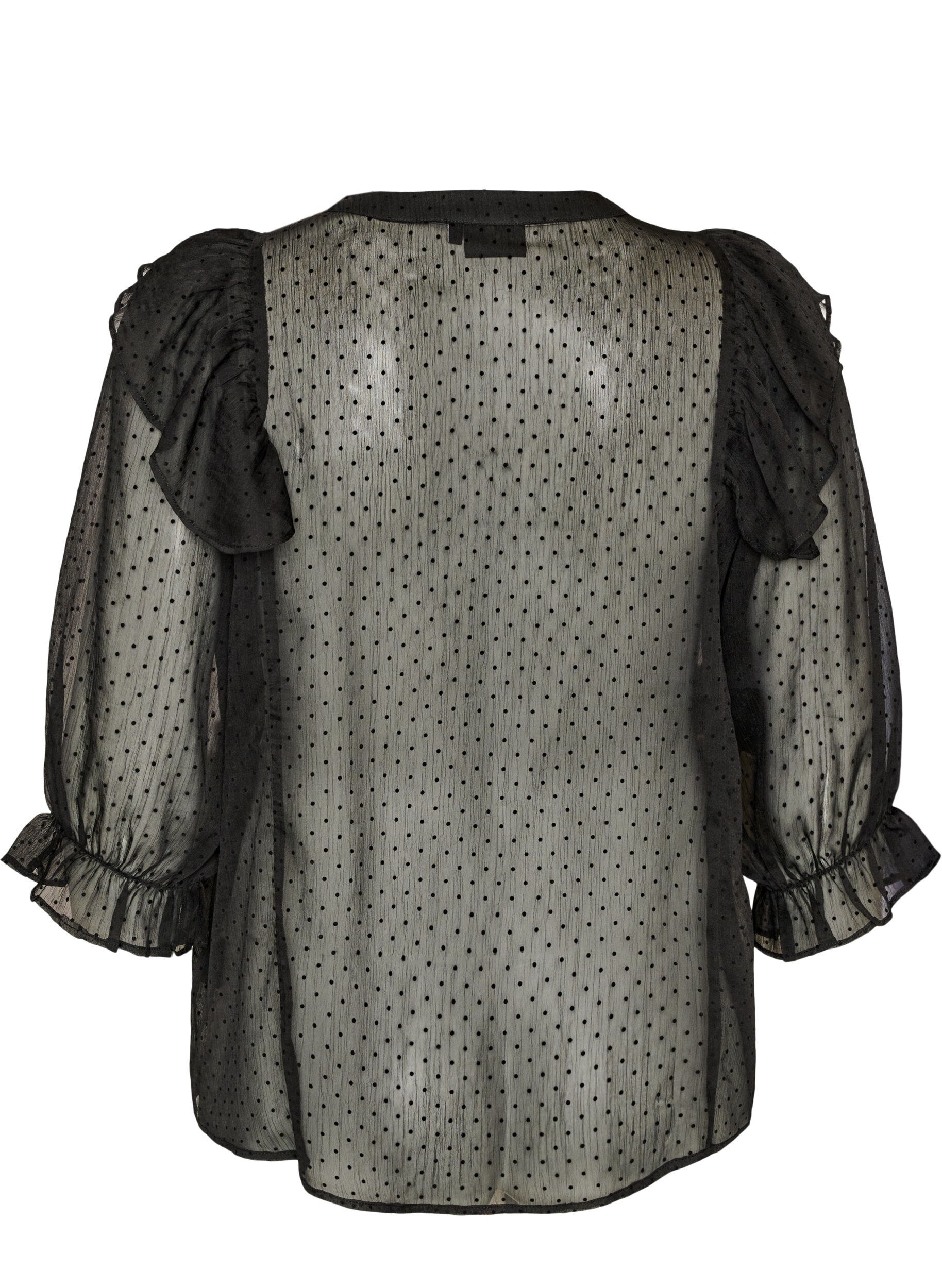 ZizziChemisier transparent &agrave; pois avec volants, Noir, Packshot image number 1