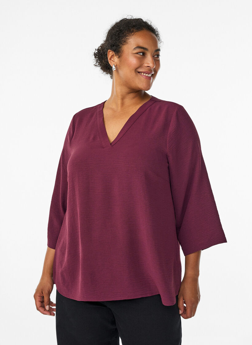 FLASH - Blouse met 3/4 mouwen, Donker Bordeaux, Model image number 0