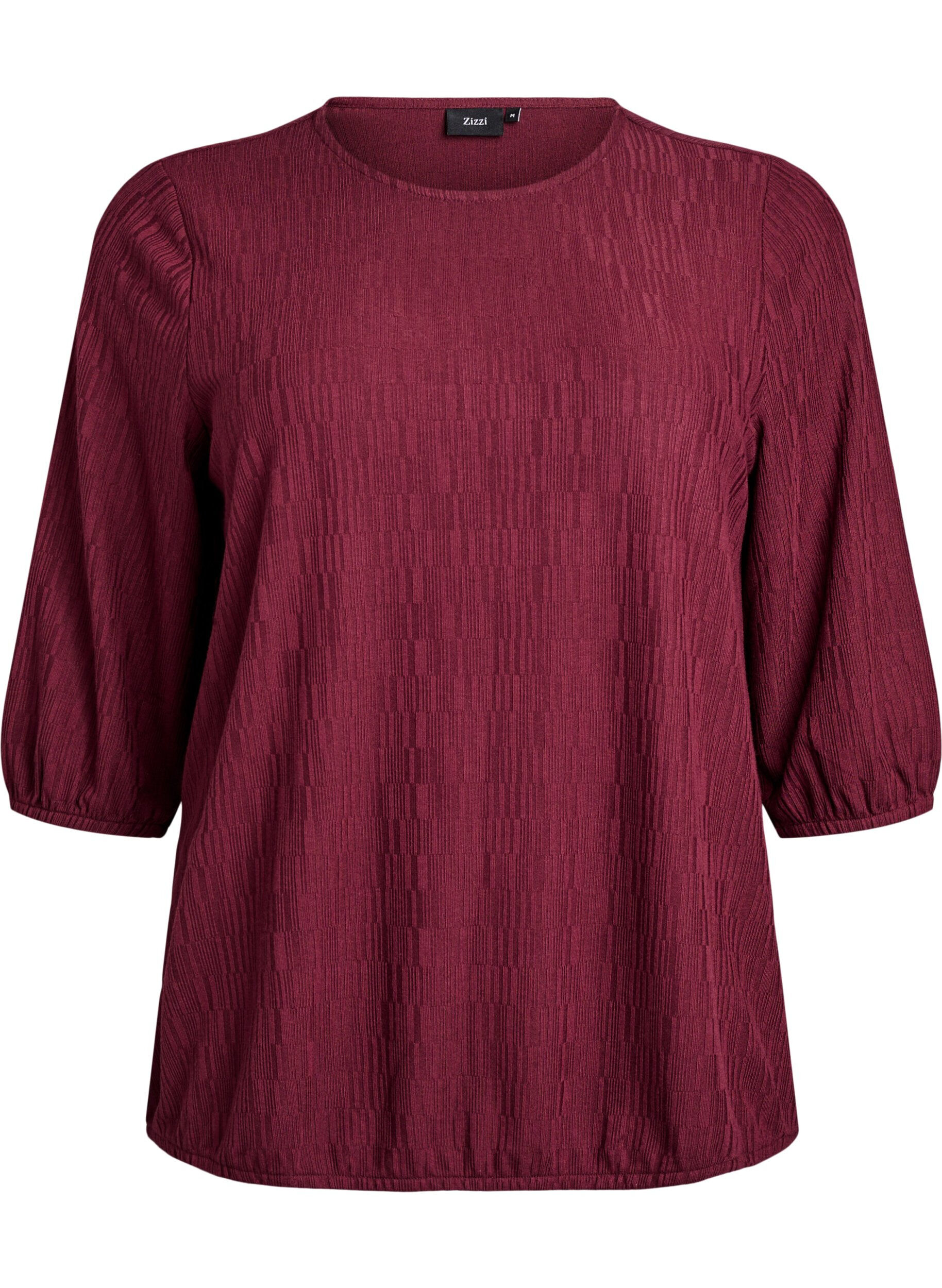 ZizziBlouse met textuur en 3/4 mouwen, Rood, Packshot image number 0