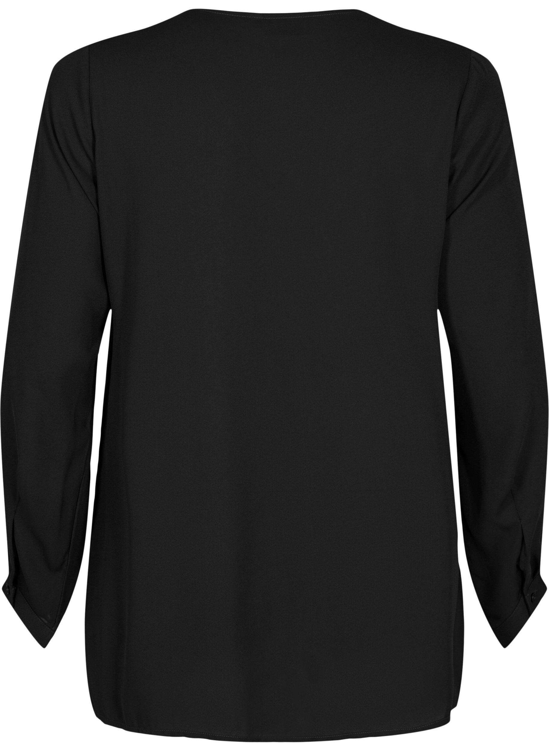 Zizzi Chemise de couleur unie avec col en V, Black, Packshot image number 1