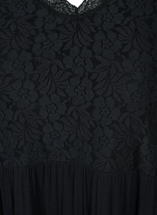 Viscose pyjama jurk met kanten top, Black, Packshot image number 2