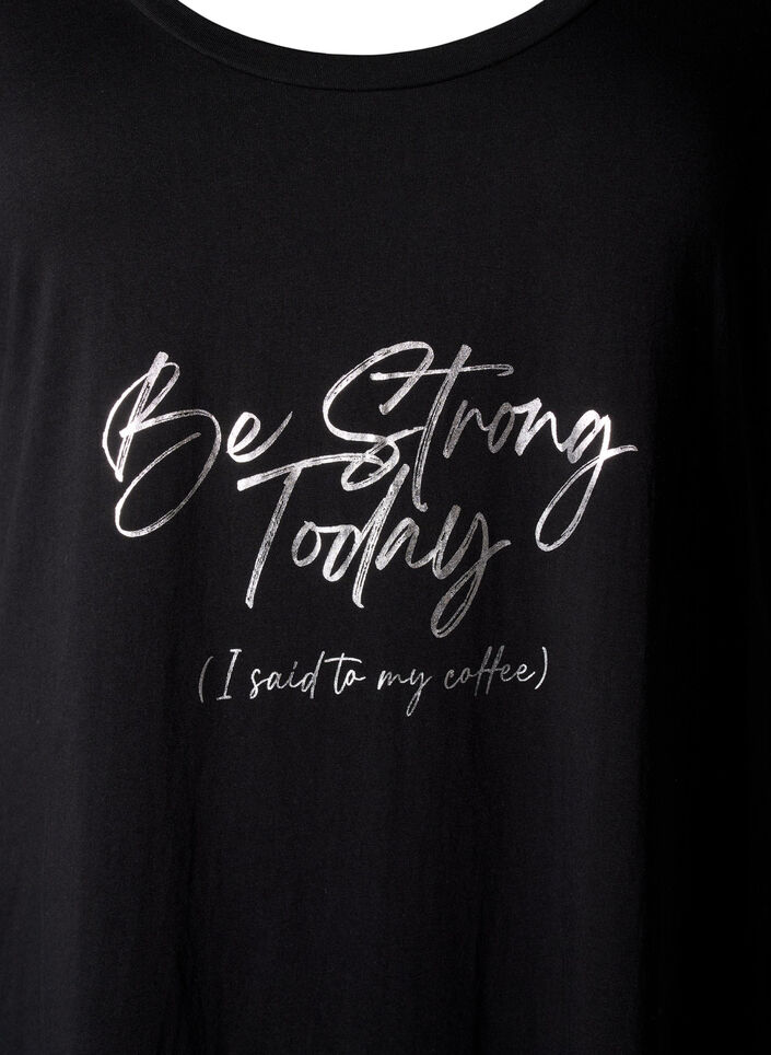 Nachtjapon met korte mouwen van biologisch katoen, Zwart, Packshot image number 2