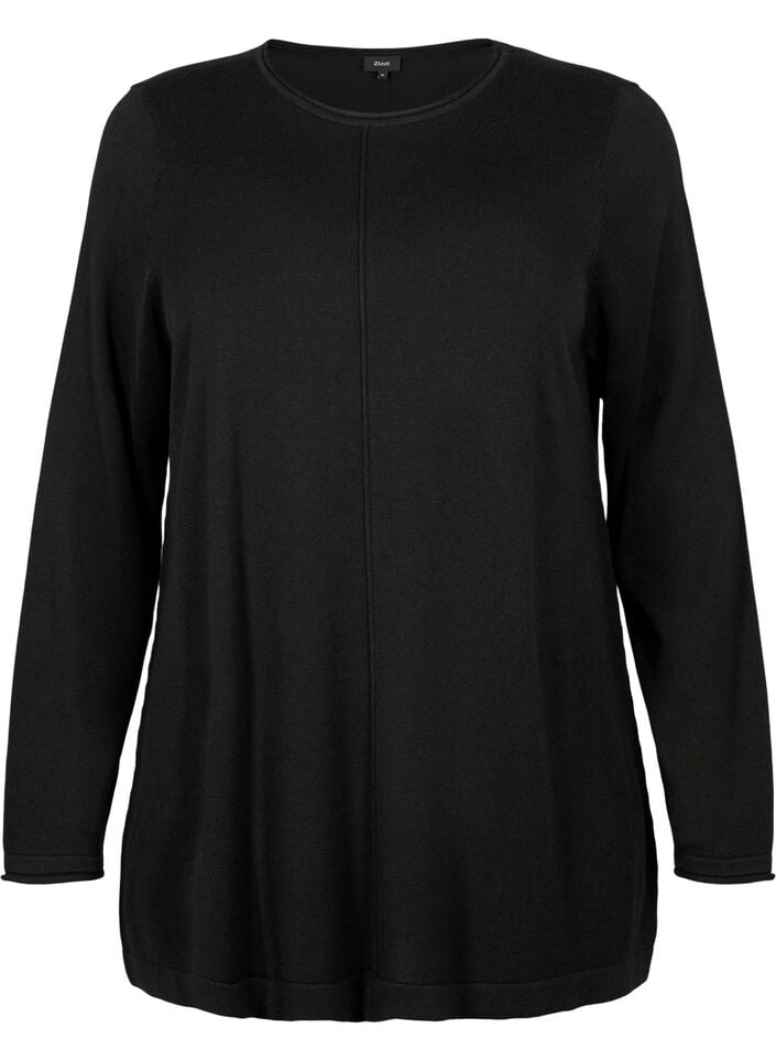 Blouse tricot&eacute;e en m&eacute;lange coton-viscose, Noir, Packshot image number 0