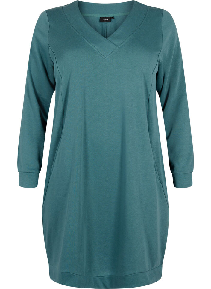 Robe sweat-shirt avec col en V, Sea Pine, Packshot image number 0