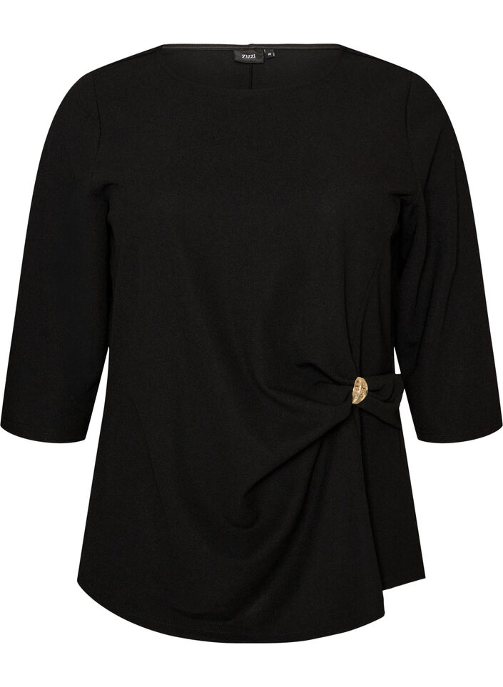 Blouse avec drap&eacute; asym&eacute;trique et manches 3/4, Noir, Packshot image number 0
