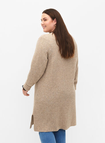 Robe en tricot côtelé avec fente, Simply Taupe Mel., Model image number 1