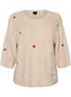 Gebreide blouse met hartjes en 3/4 mouwen, Beige, Packshot image number 0