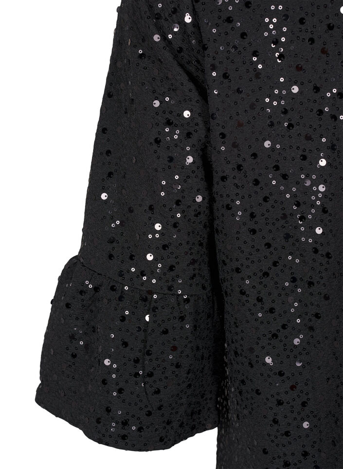 Paillettenjurk met V-hals en 3/4 mouwen, Black w. Bl. Sequins, Packshot image number 3