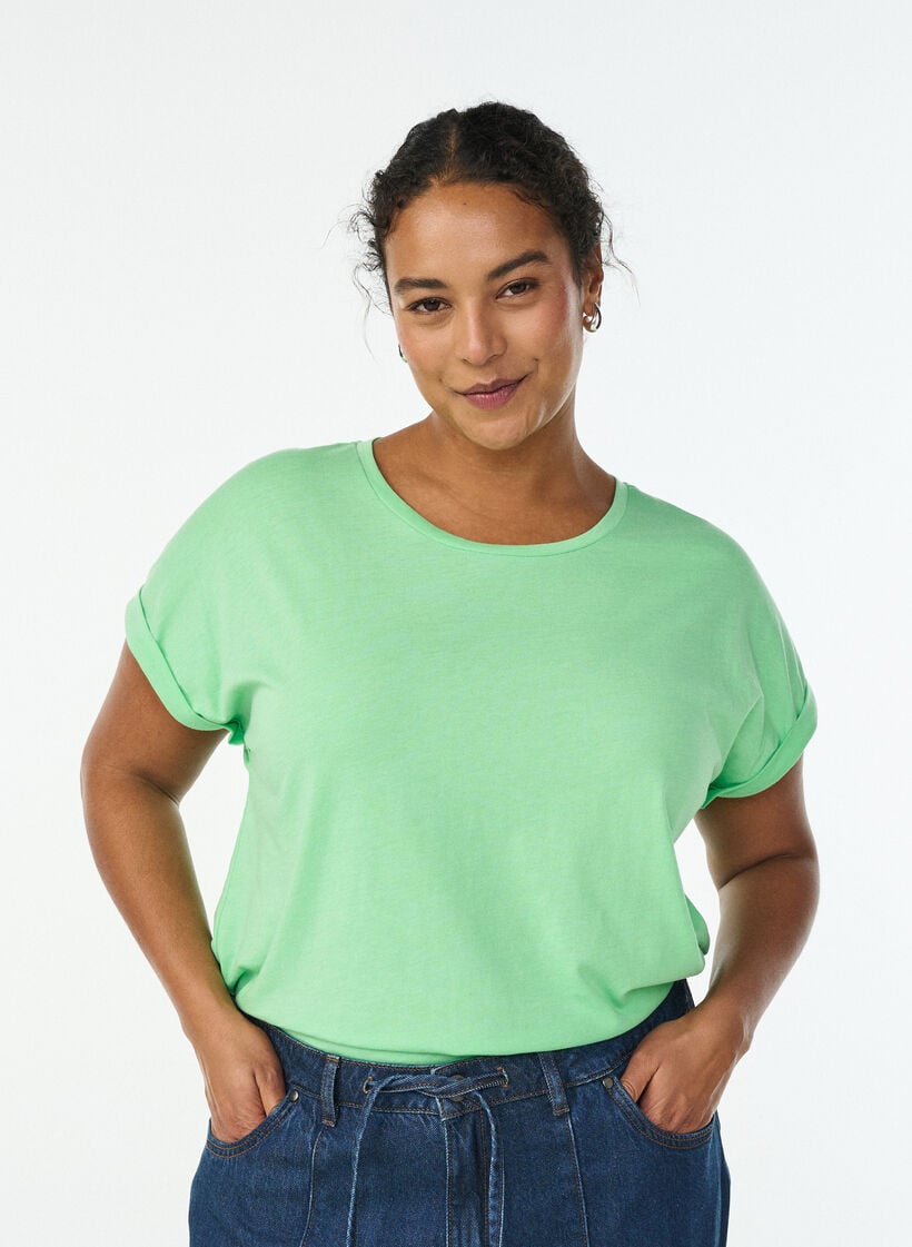 T-shirt &agrave; manches courtes en m&eacute;lange de coton, Vert, Model image number 0